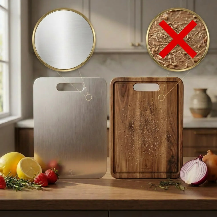 [thehouseland] best stainless steel cutting board - Flat prep side of the stainless steel cutting board with chopped vegetables