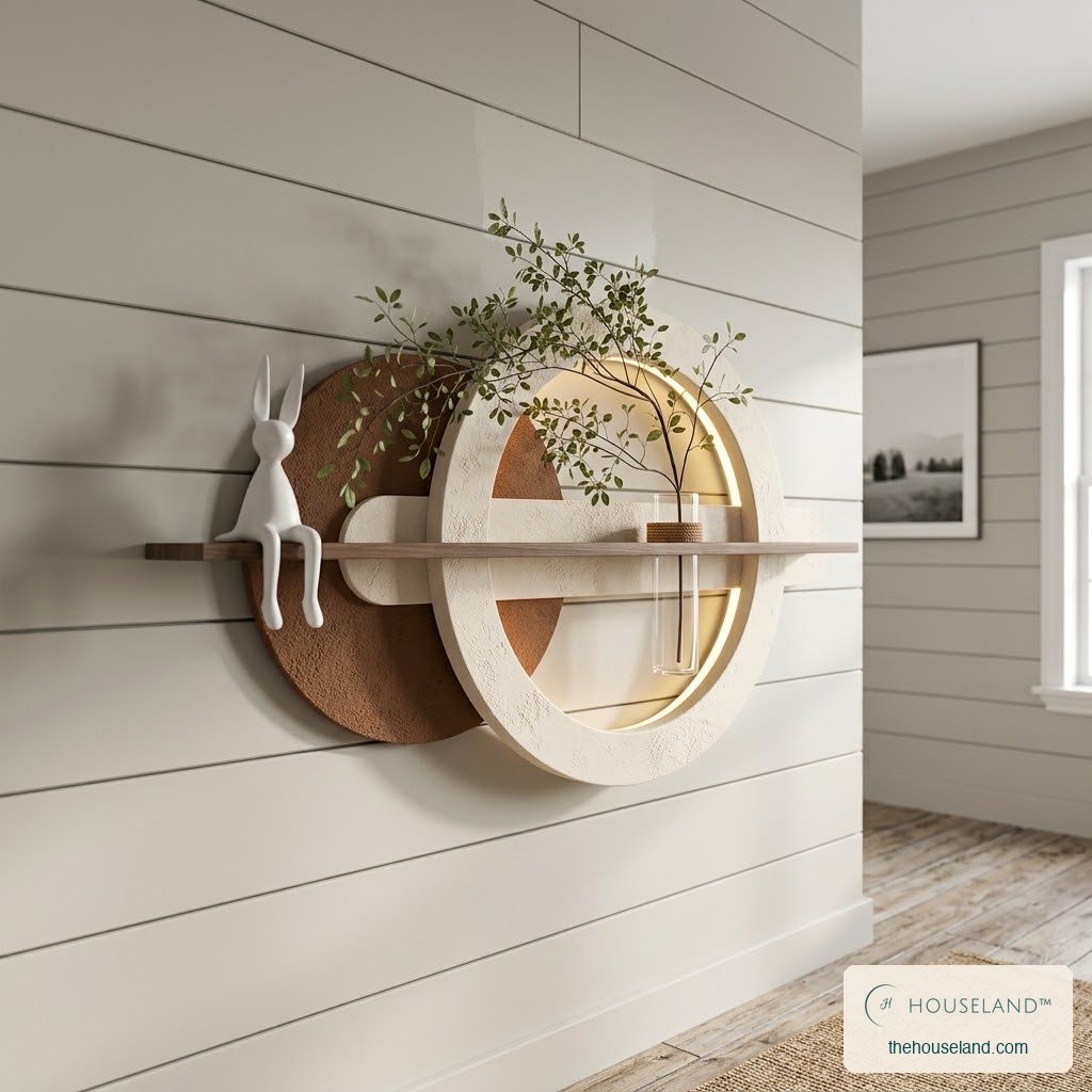 hang wall art without drilling, styled in a modern farmhouse hallway