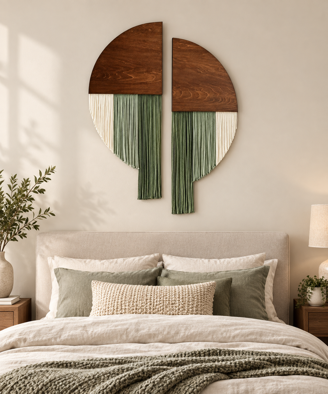 Hand Woven Cotton Macrame Wall Hanging with Wooden Stick Tassel Tapestry for Home Hotel Living Room Background Decor generated media