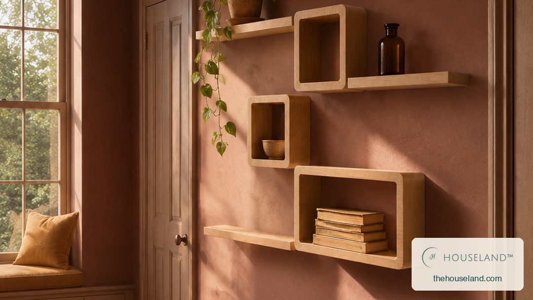 [thehouseland] best staggered floating shelves - a six-piece solid pine wall shelf set — open square boxes and straight ledges staggered up the wall, pale