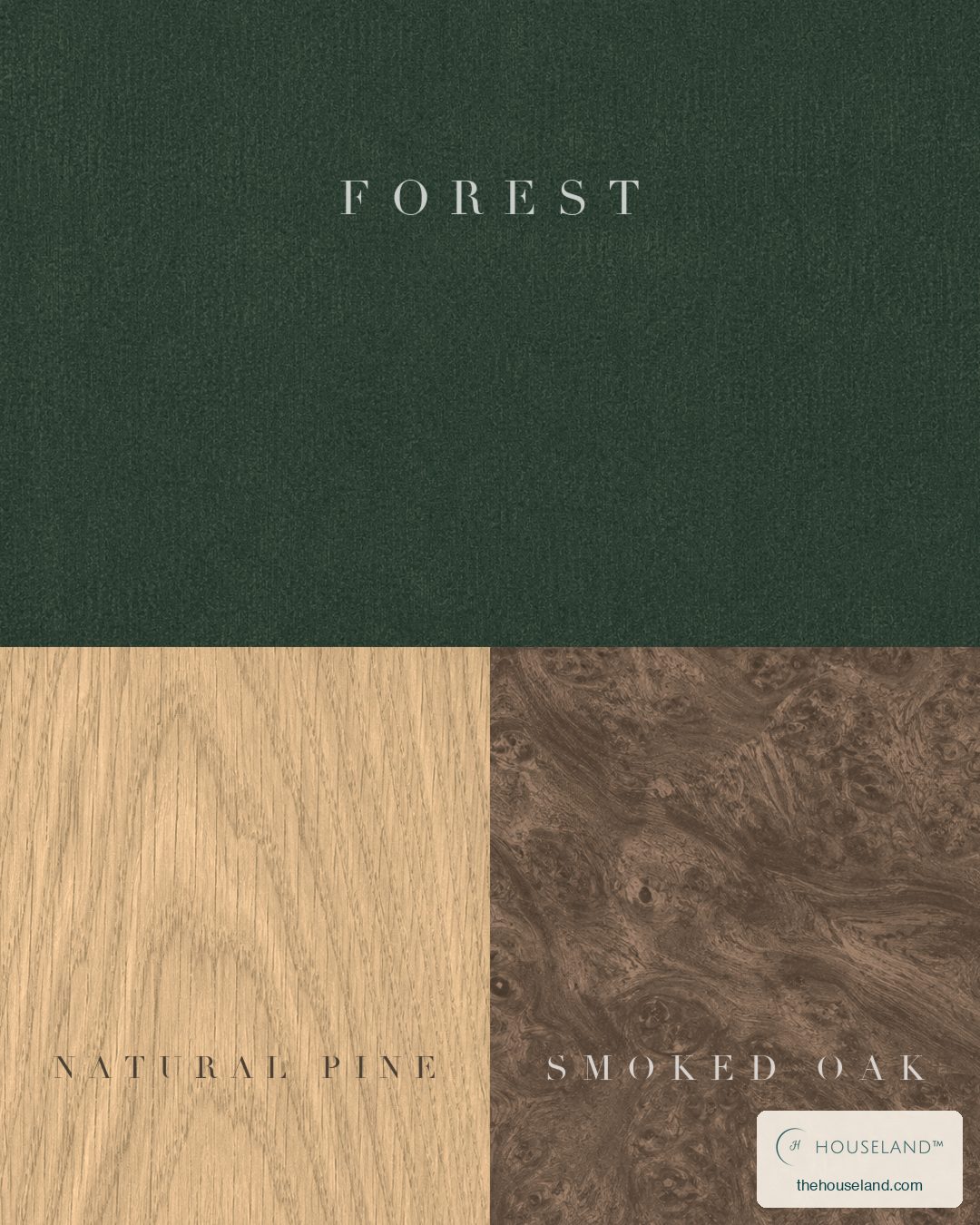 Colour palette sampled from the 6-Piece Rounded Pine Cube Wall Shelves: Forest, Natural Pine and Smoked Oak