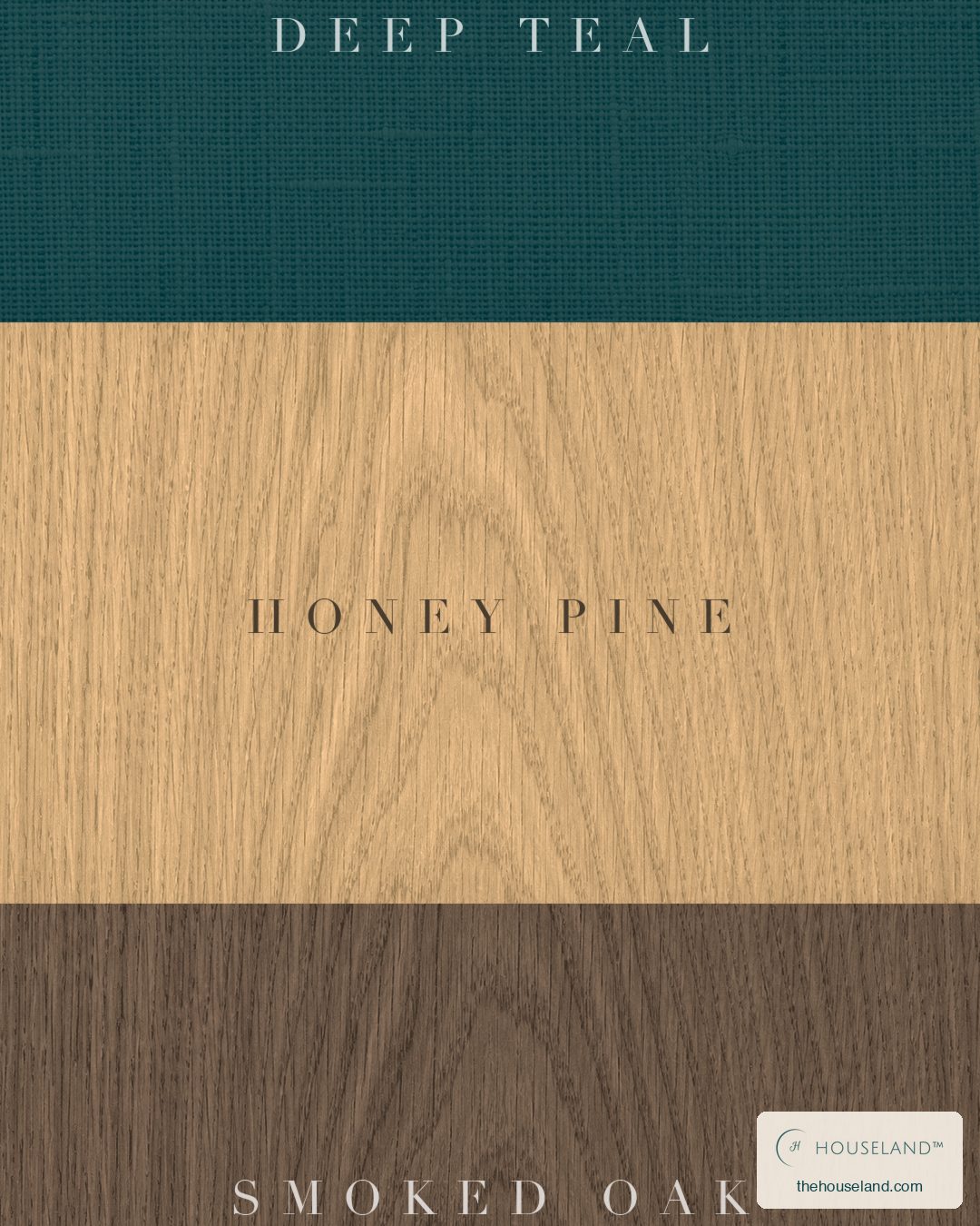 Colour palette sampled from the 6-Piece Rounded Pine Box Wall Shelves: Deep Teal, Honey Pine and Smoked Oak
