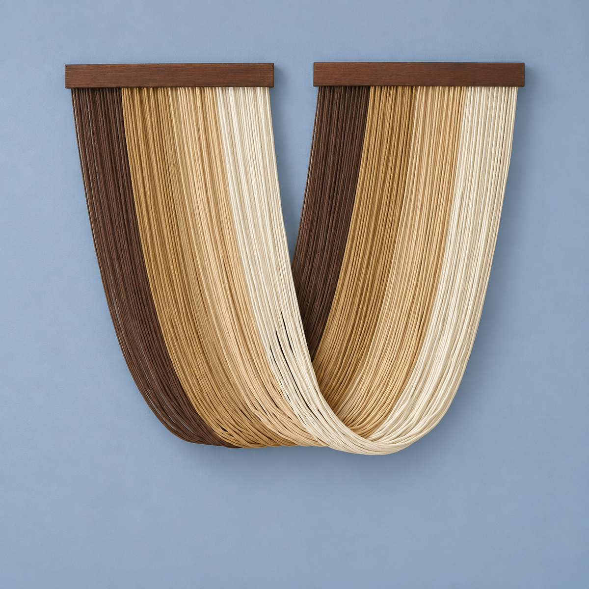 Dark Brown studio on blue, two battens crossing into one deep v