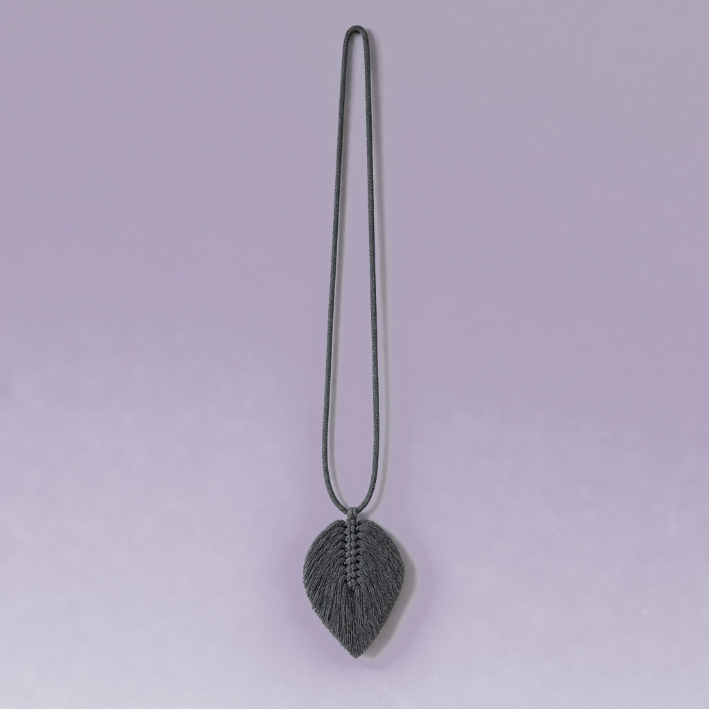 Macrame Leaf Curtain Tieback, Single or Pair - Charcoal Gray, Single