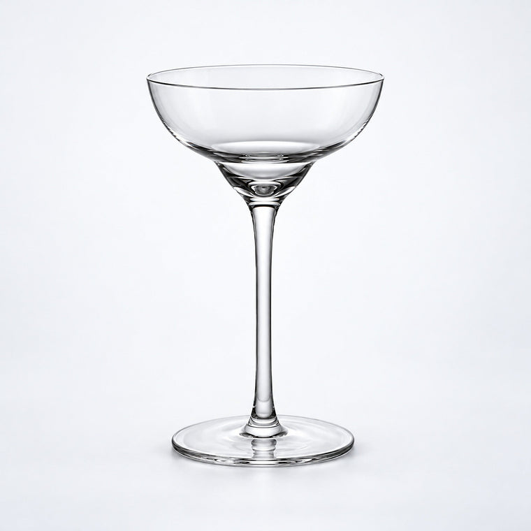 Empty 140 ml tall-stem rounded coupe glass