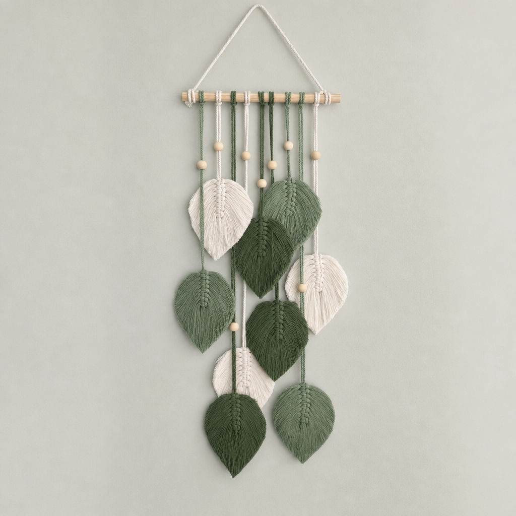 Macrame Leaf Wall Hanging, 25 x 60 cm, 2 Colors - Green Mix
