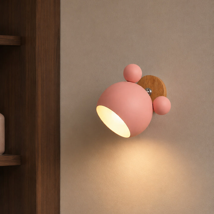 Bear Nursery Wall Sconce, Adjustable Iron Wall Lamp with Wood Base, 8 Colors in a reading corner