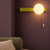 Globe Wall Sconce with Switch, Pull Chain Glass Wall Lamp, 4 Shapes 4 Colors in a sitting room