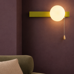 Globe Wall Sconce with Switch, Pull Chain Glass Wall Lamp, 4 Shapes 4 Colors in a sitting room