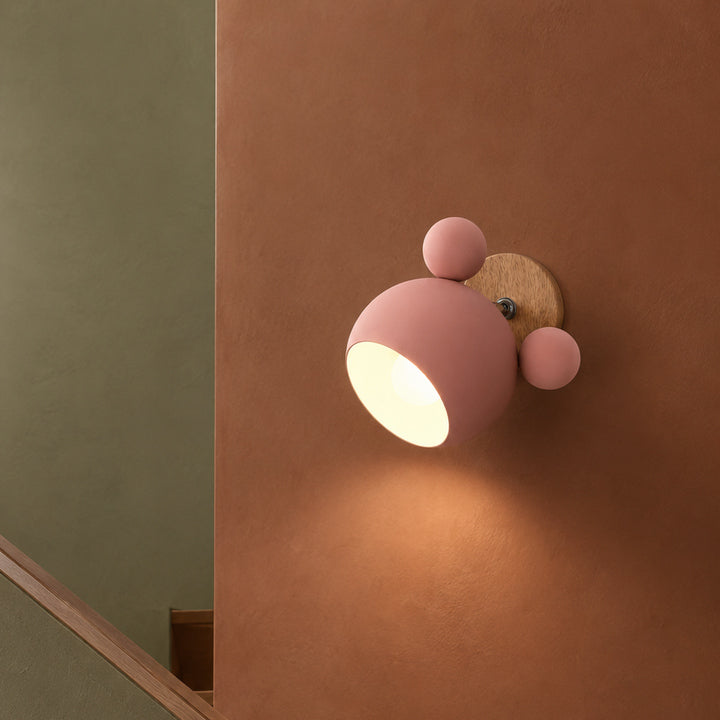 Bear Nursery Wall Sconce, Adjustable Iron Wall Lamp with Wood Base, 8 Colors in a stair wall