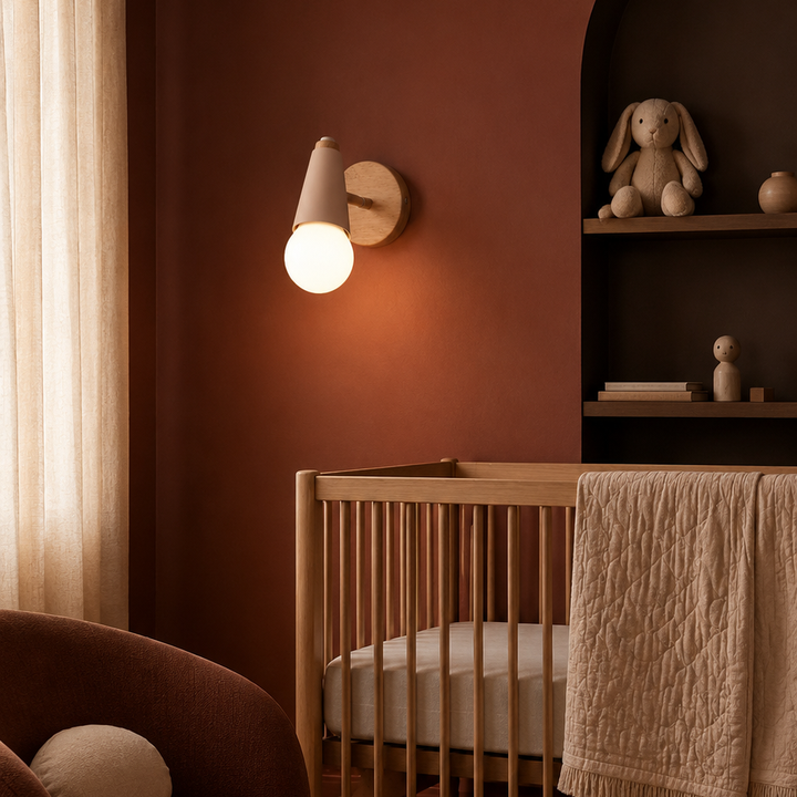 Vanity Sconce with Exposed Globe Bulb, Adjustable Iron Wall Lamp, 5 Colors in a nursery