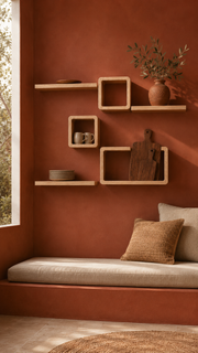 6-Piece Staggered Pine Wall Shelves in a window seat