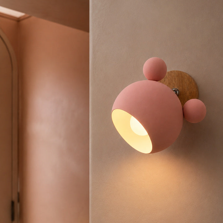 Bear Nursery Wall Sconce, Adjustable Iron Wall Lamp with Wood Base, 8 Colors in a entry hall