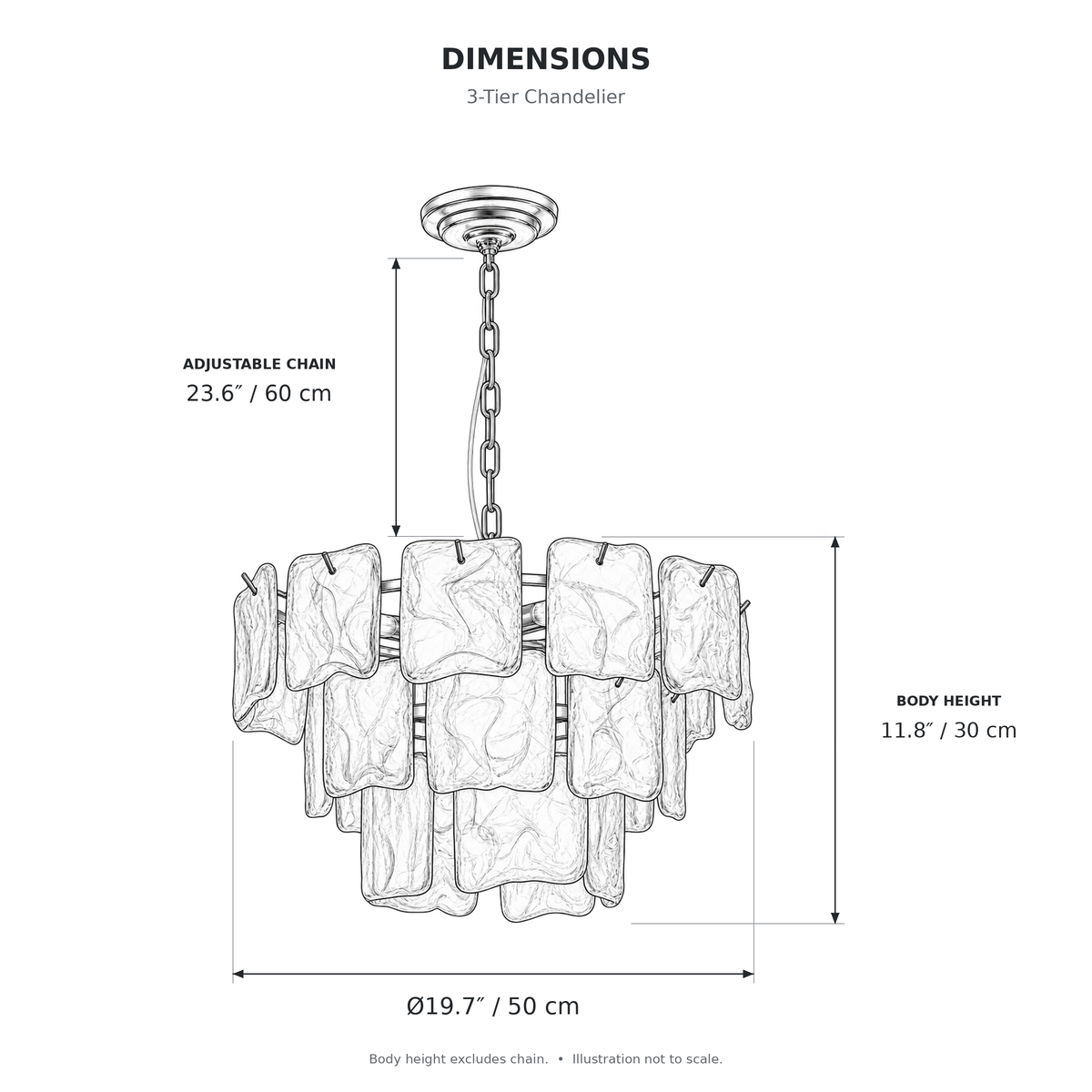 Aureate Cascade Murano Style Handmade Textured Glass Chandelier dimensions