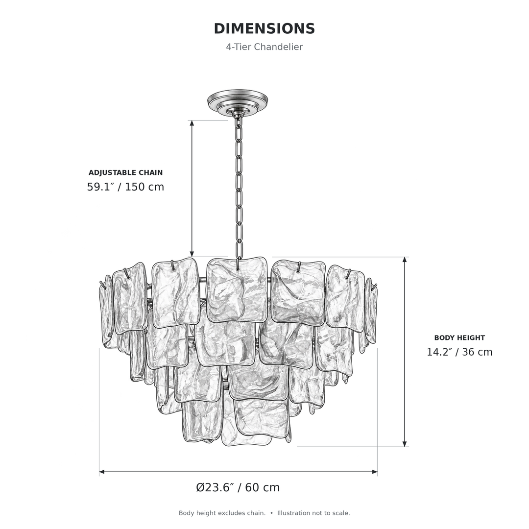 Aureate Cascade Murano Style Handmade Textured Glass Chandelier dimensions