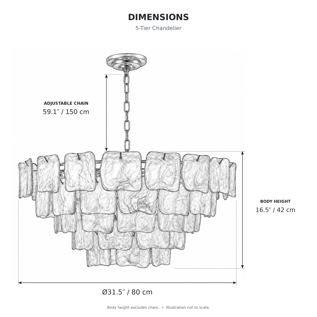 Aureate Cascade Murano Style Handmade Textured Glass Chandelier dimensions