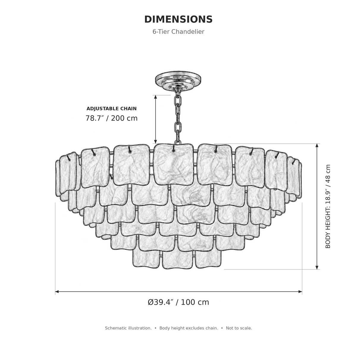 Aureate Cascade Murano Style Handmade Textured Glass Chandelier dimensions
