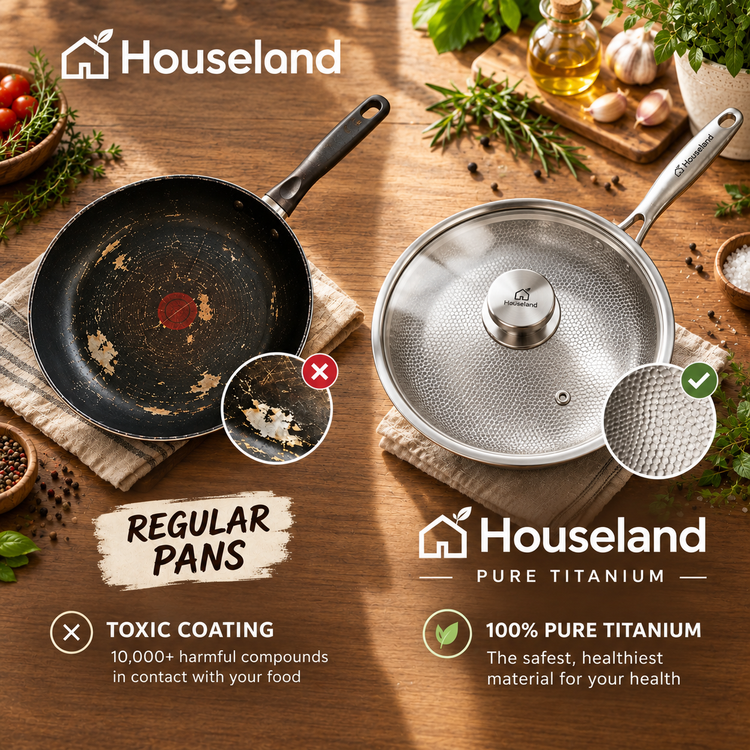 Titanium Frying Pan, Uncoated, Induction Safe, with Tempered Glass Lid