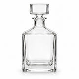 One complete empty Smooth Square glass wine decanter with its square glass stopper on white.