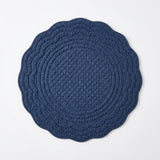 A round quilted fabric play mat with a scalloped edge, shown from a top-down view on a light gray background.