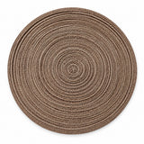 One complete brown braided polyester placemat shown alone against a clean white studio background.