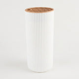 A white ribbed cylindrical container with a natural light brown wood-grain lid, shown against a plain white background.