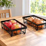 Black Two-Tier Produce Basket trays sit separately on a dining table with produce.