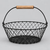 Black Wire Basket with Wooden Grip shown alone against a soft gray studio backdrop.