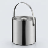 A stainless steel cylindrical bucket with a matching metal handle and lid, shown on a clean light gray background.