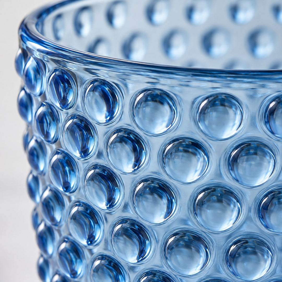 Blue Vintage Hobnail Drinking Glass shows its glossy glass finish and raised circular hobnail texture.