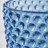 Blue Vintage Hobnail Drinking Glass shows its glossy glass finish and raised circular hobnail texture.