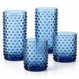 Blue Vintage Hobnail Drinking Glass Set highlights raised dotted texture across both tumbler sizes.