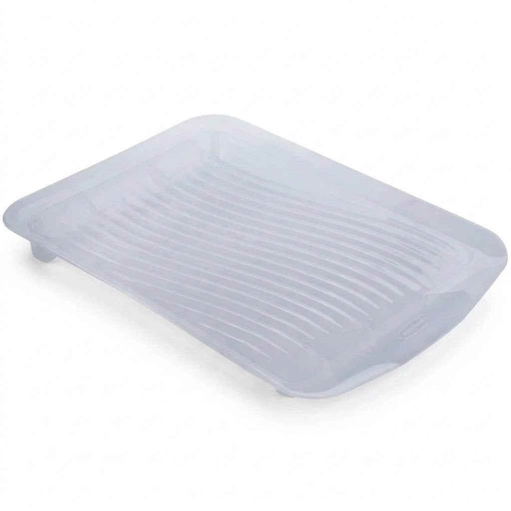 A translucent light blue plastic tray with a ribbed surface, shown on a plain white background.