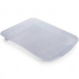 A translucent light blue plastic tray with a ribbed surface, shown on a plain white background.