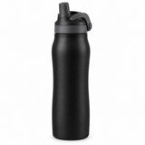 One black 24 oz insulated straw bottle with its lid assembled, shown alone on white.