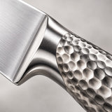 14-piece knife block set close-up shows the hammered stainless steel handle and polished blade finish.