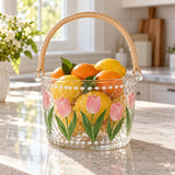 Tulip glass ice bucket holds fresh citrus as a decorative fruit basket on a kitchen island.