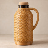 Bamboo Glass-Lined Thermos with handwoven tan bamboo texture shown in a crisp studio view.