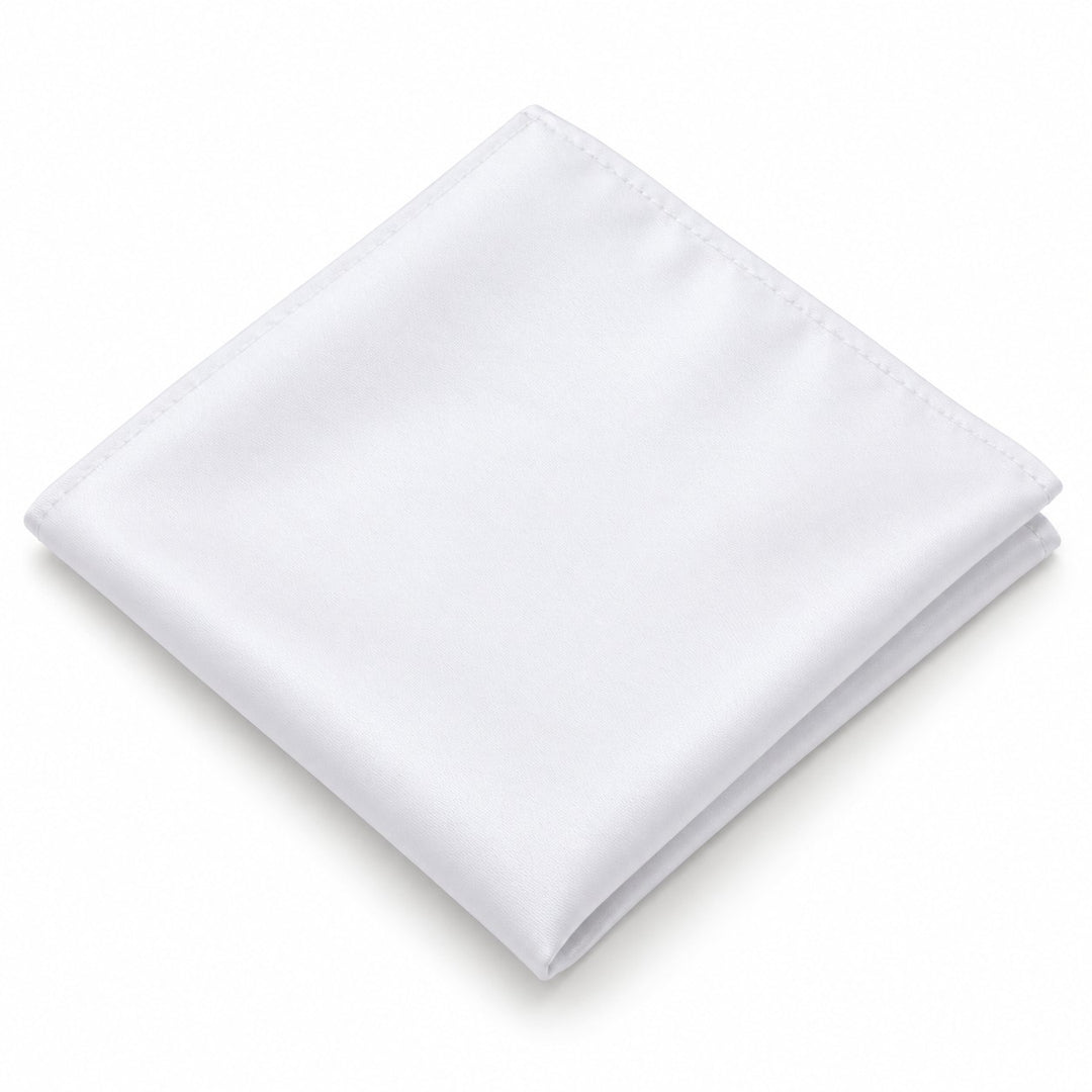 One plain white polyester pocket square is folded on a clean white studio background.