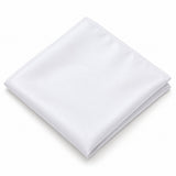 One plain white polyester pocket square is folded on a clean white studio background.