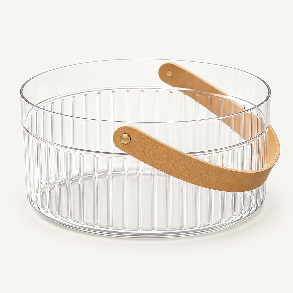 Large Clear Ice Bucket with Handle shown centered on a warm ivory background.