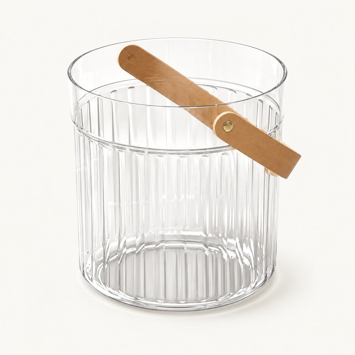 Small Clear Ice Bucket with Handle shown centered on a warm ivory background.