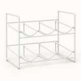 White two-tier water bottle organizer stands alone against a pale ivory studio background.