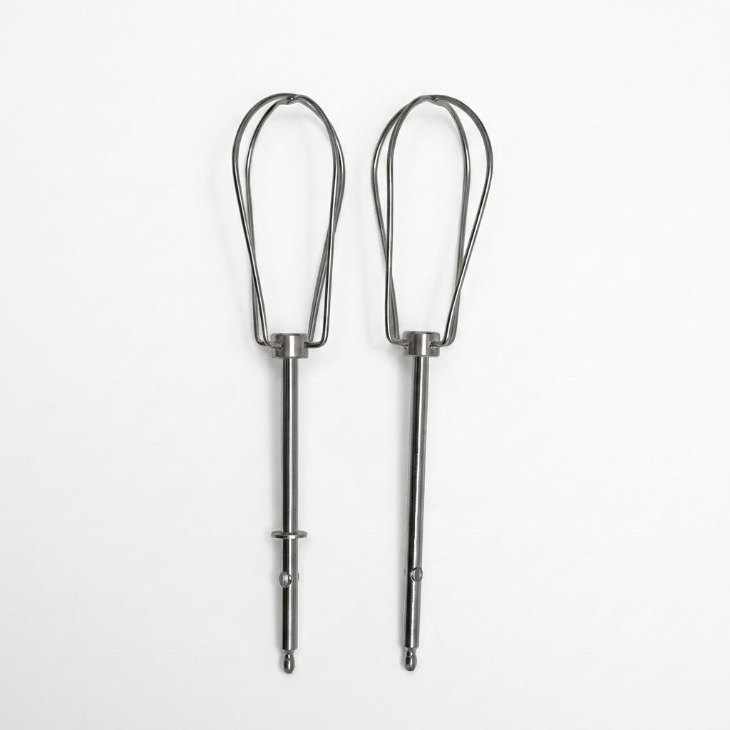 Two stainless steel wire whip hooks for mixing, shown side by side on a plain white background.