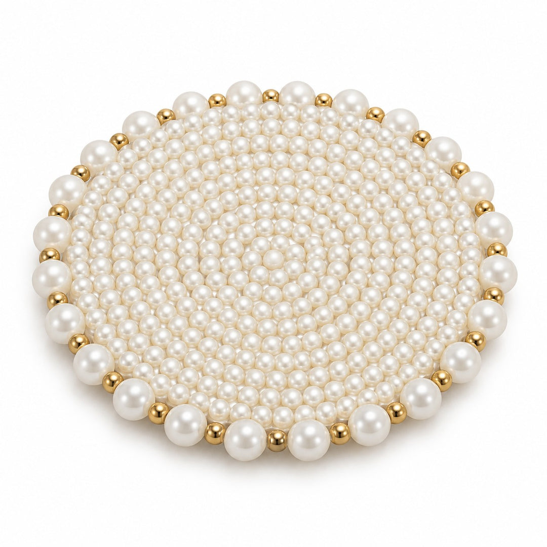 One White Pearl Beaded Coaster sits alone on a clean white studio background.