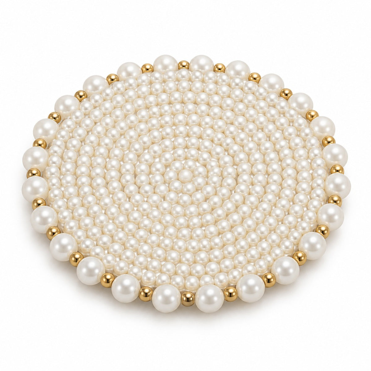One White Pearl Beaded Coaster sits alone on a clean white studio background.