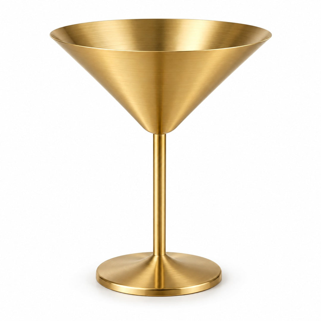 One complete gold Stainless Steel Martini Cup stands alone on a pure white background.