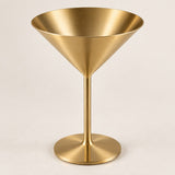 Gold Stainless Steel Martini Cup features a wide brushed bowl and elegant stem on an ivory studio backdrop.