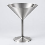 Silver Stainless Steel Martini Cup stands centered against a soft silver gray studio backdrop.