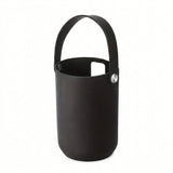 A matte black silicone wine bottle holder with a matching handle and a small silver metal rivet, shown on a plain white background.